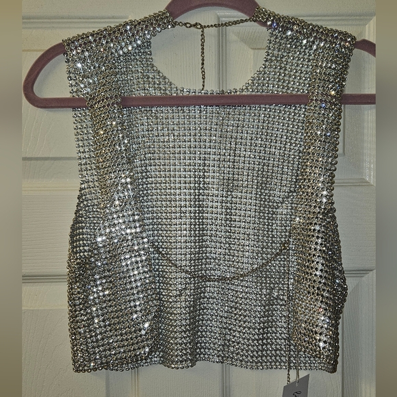12th Tribe Silver Sequin Crop Top - Picture 5 of 7